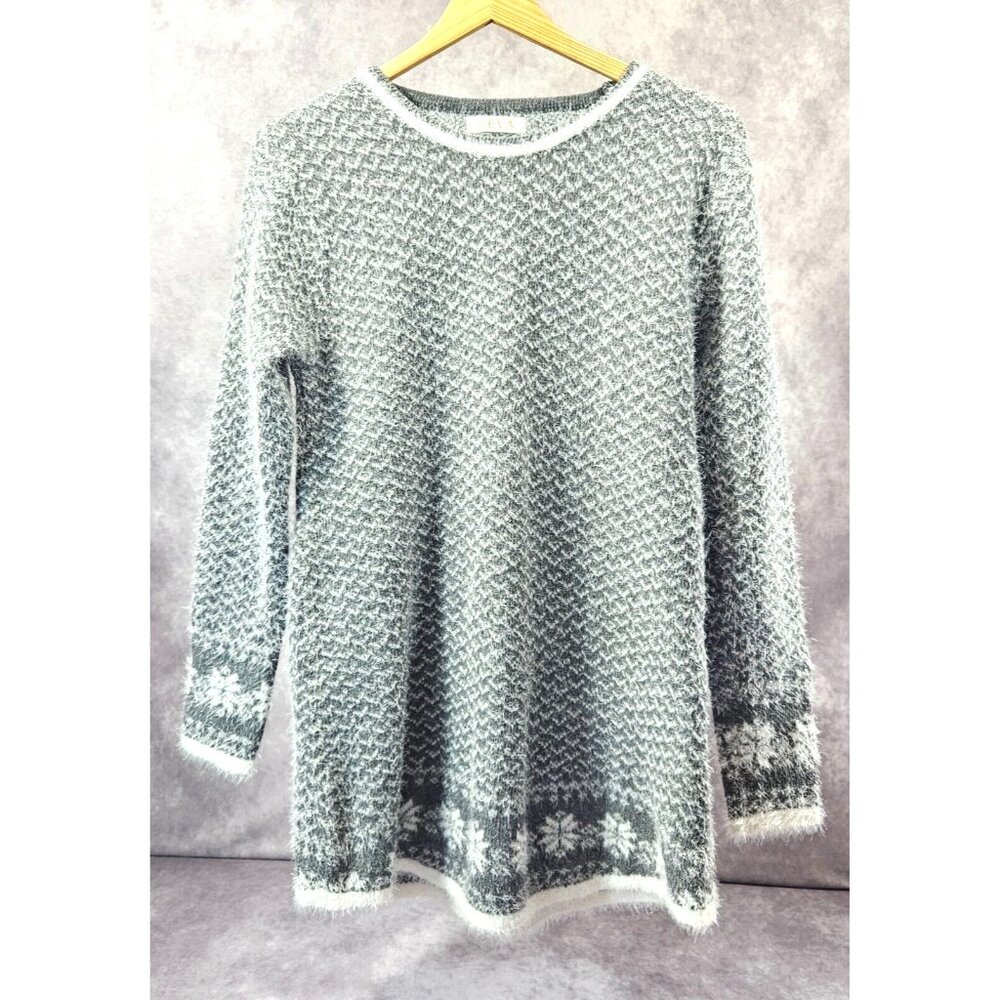 Zeva Vintage Women Warm Pullover Sweather Gray White Snow Flex Gift for Her